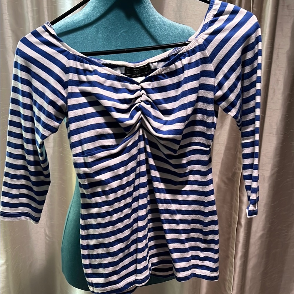 Blue and White Striped pinup couture top sz S